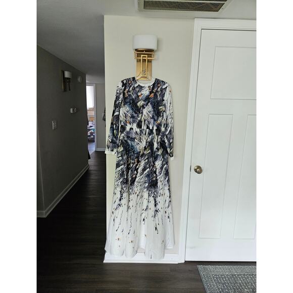 Annah Hariri White Navy Embellished Mango Modest Dress Formal Dress NWT Size 10 - Picture 2 of 12